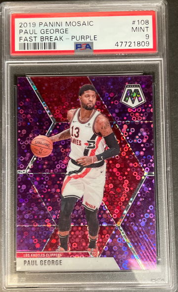 2019-20 Mosaic Paul George Fast Break Purple /50 PSA 9 Mint