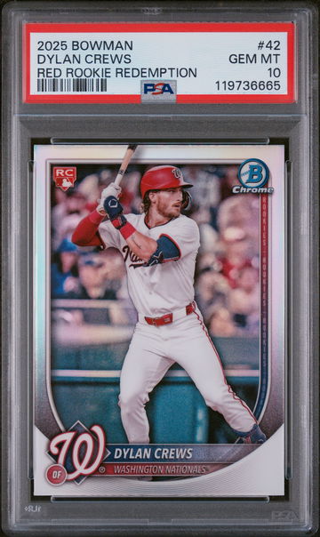 2025 Bowman Chrome Red Rookie Redemption Dylan Crews #42 RC PSA 10