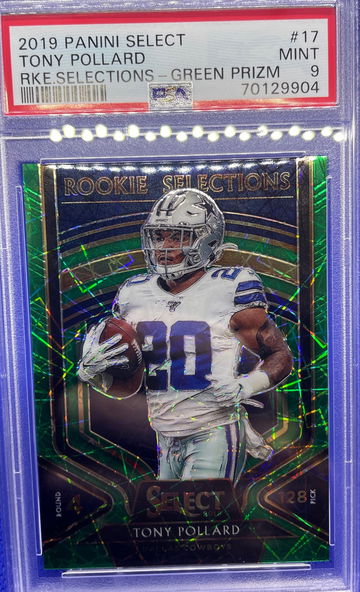 2019 Panini Select Tony Pollard Green Rookie Selections 3/5 Cowboys PSA 9 Mint
