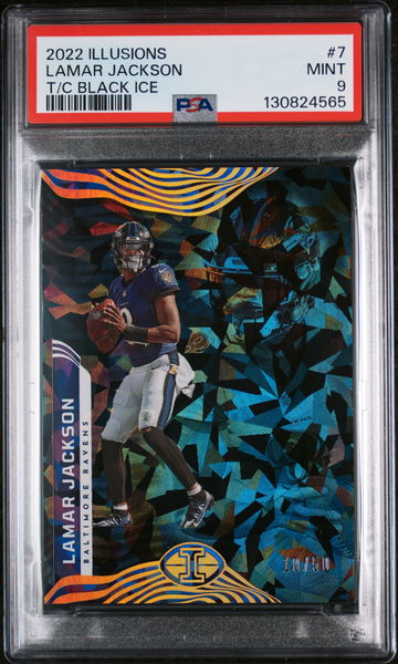 2022 Panini Illusions Trophy Collection Black Ice Lamar Jackson #7 /50 PSA 9