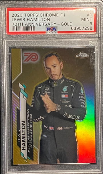 2020 Topps Chrome F1 Lewis Hamilton Gold 70th Anniversary Refractor Formula PSA 9