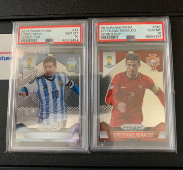 2014 Prizm World Cup Cristiano Ronaldo #161 & Lionel Messi #12 PSA 10