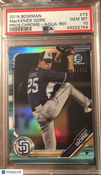 MACKENZIE GORE 2019 Bowman Chrome Prosp. #BCP-73 AQUA Refractor SP #15/125 POP 1
