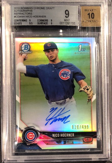 Nico Hoerner 2018 Bowman Chrome Draft Auto Refractor BGS 9