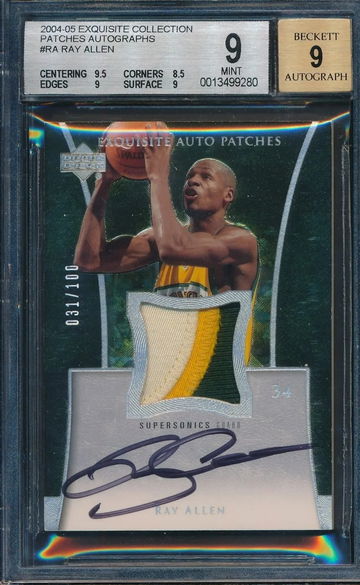 2004-05 Exquisite Collection Patches Autographs #RA Ray Allen BGS 9 Auto 9