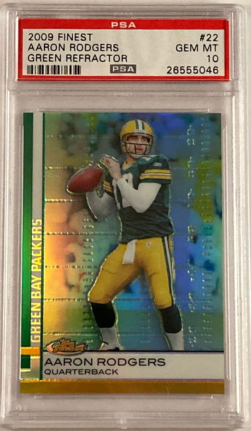 2009 AARON RODGERS /199 FINEST GREEN REFRACTOR - PSA 10 GEM MINT