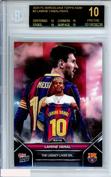 2025 TOPPS NOW LAMIE YAMAL #2 MESSI FC BARCELONA BGS 10 PRISTINE BLACK LABEL