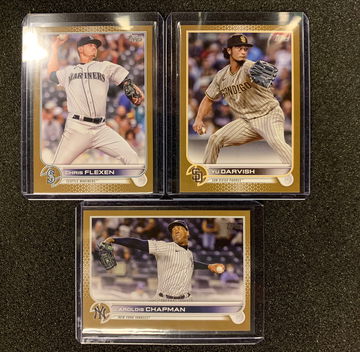 2022 TOPPS SERIES 1 Gold three card lot Chapman, Darvish and Flexen #2022
