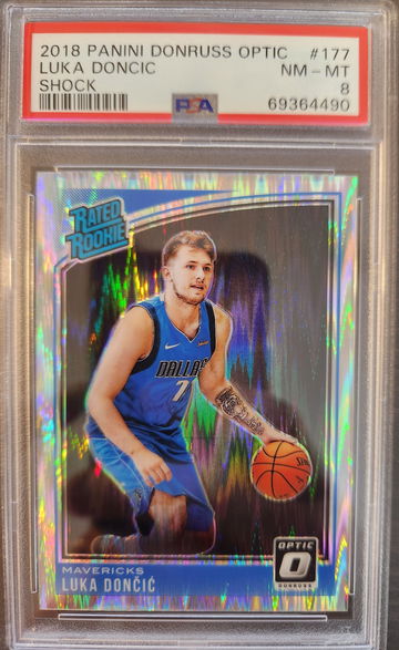 2018-19 Optic Luka Doncic Rated Rookie Shock Prizm RC #177 PSA 8