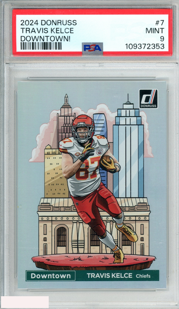 2024 PANINI DONRUSS DOWNTOWN! TRAVIS KELCE #7 CHIEFS PSA 9 MINT