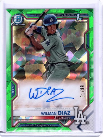 Wilman Diaz GREEN ATOMIC REFRACTOR AUTO 1st 2021 Bowman Chrome 1/99 #CPAWD Serial #1