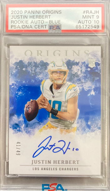2020 Panini Origins Rookie Autographs Justin Herbert Blue PSA 9 Auto 10