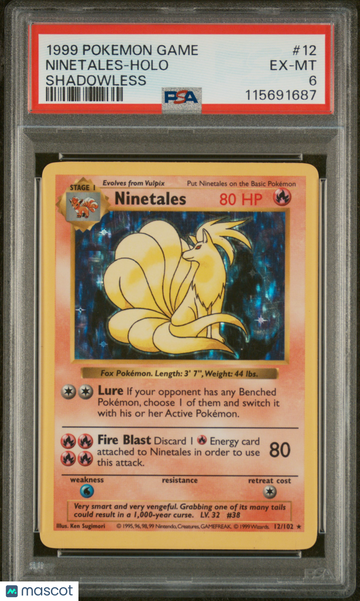 Base Set Shadowless Ninetales Holo PSA 6 #12/102