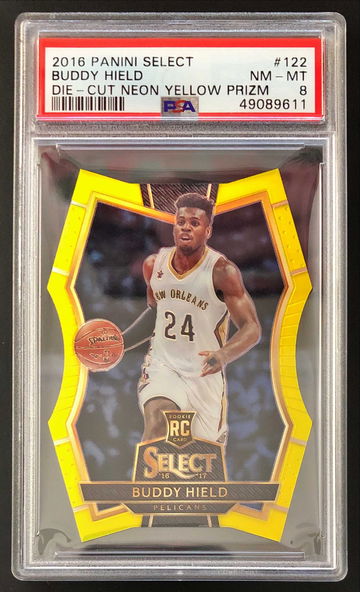 2016-17 Panini Select Buddy Hield #122 RC Rookie Yellow Die-Cut Prizm Refractor /75 - PSA 8 NM-MT! Kings