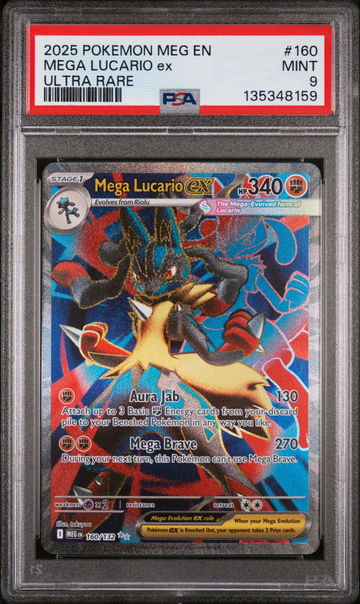 2025 Pokemon Mega Evolution Ultra Rare Mega Lucario Ex #160 PSA 9