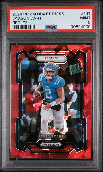 2024 Panini Prizm Draft Picks Red Ice Prizm Jaxson Dart #147 PSA 9