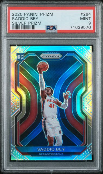 2020 PANINI PRIZM SADDIQ BEY ROOKIE SILVER #284 PSA 9