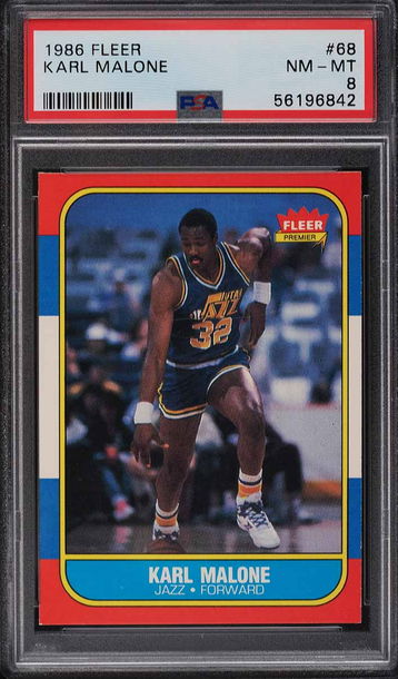1986 FLEER BASKETBALL KARL MALONE ROOKIE RC #68 PSA 8 NM-MT