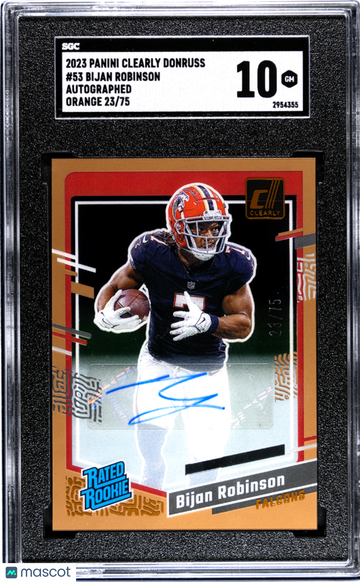 2023 Panini Clearly Donruss Bijan Robinson #53 Autograph Orange SGC 10
