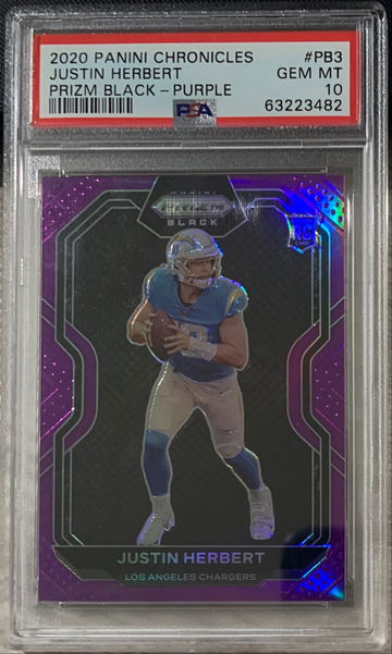 2020 Panini Chronicles Justin Herbert Black-Purple Prizm PSA 10 /125