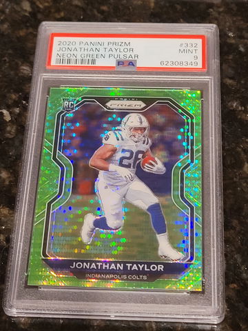 2020 Jonathan Taylor Panini Prizm Neon Green Pulsar Rookie RC #332 PSA 9 MNT