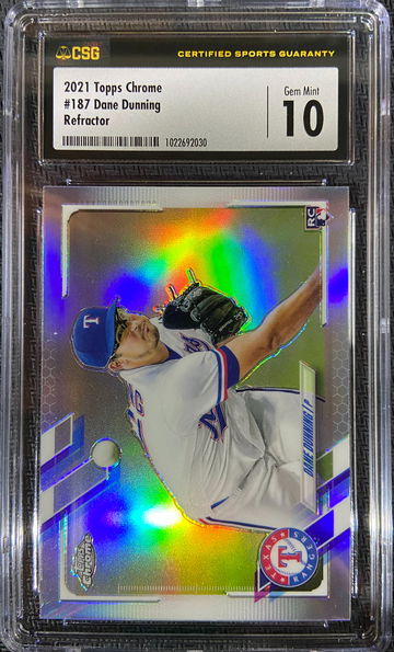 2021 Topps Chrome Refractor ROOKIE Dane Dunning CSG 10 GEM MINT LOW POP!