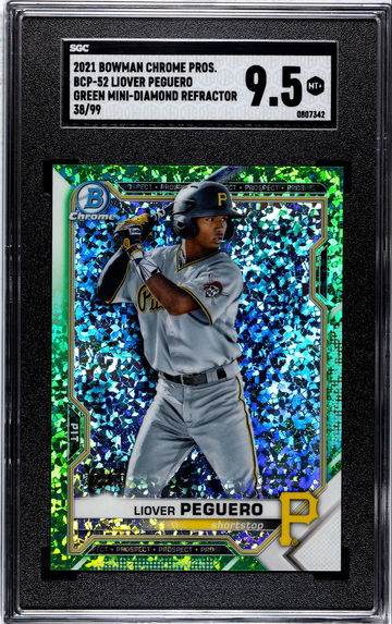 2021 Bowman Chrome Prospects Liover Peguero Green Mini-Diamond Refractor /99 SCG 9.5 Mint +