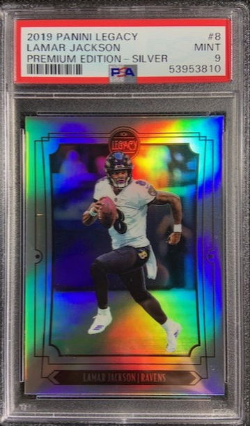 2019 Panini Legacy Premium Edition Silver Prizm Lamar Jackson #8 PSA 9 Mint