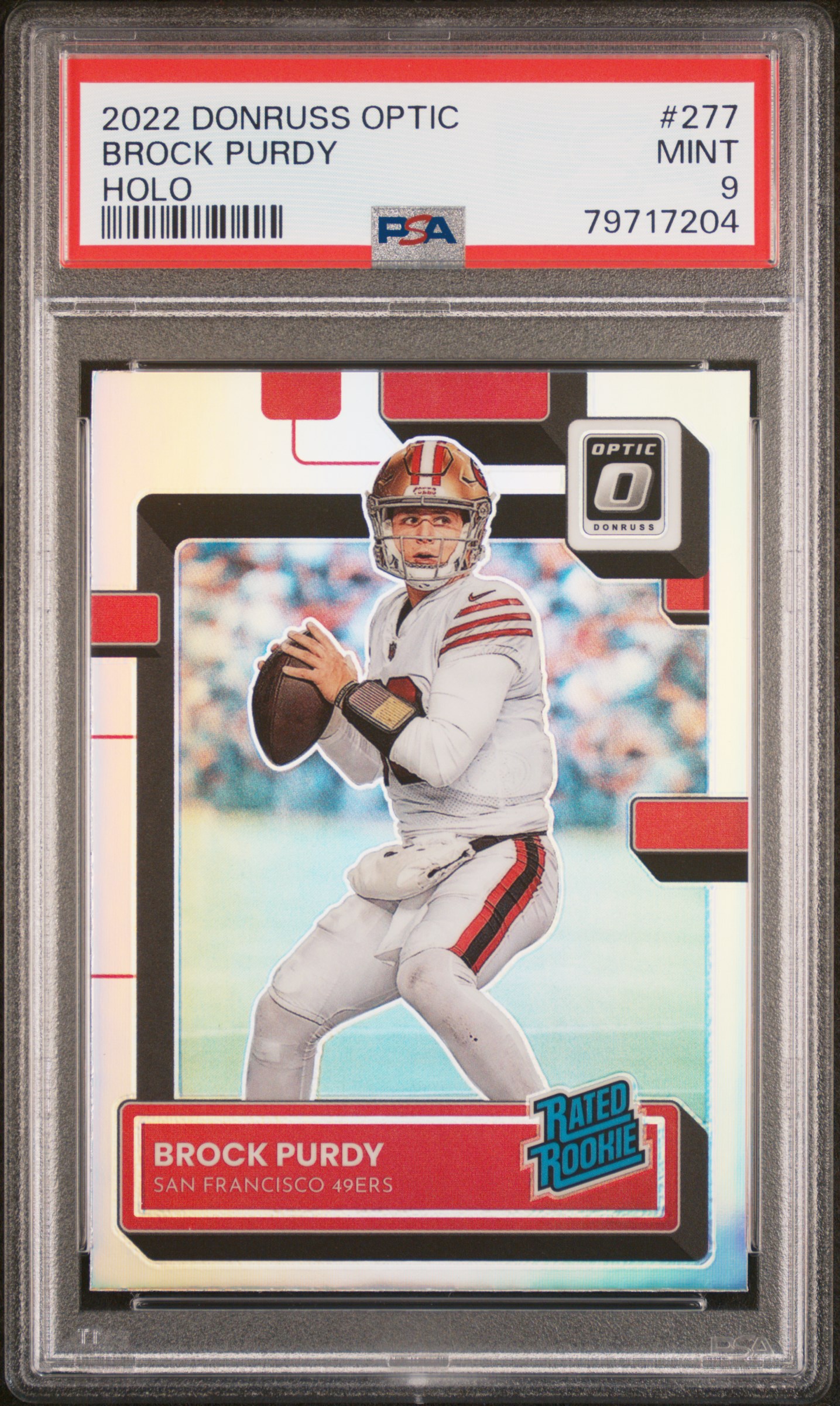 Brock Purdy 2022 Panini Donruss Optic #277 Holo Rated Rookie RC PSA9 MINT 49ers