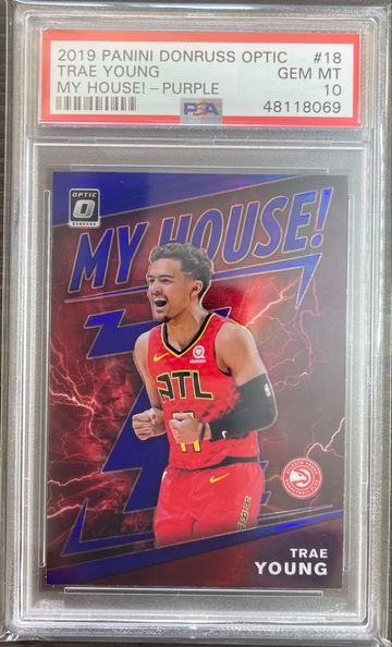 2019 Panini Optic Trae Young #18 My House! Purple HOLO PSA 10