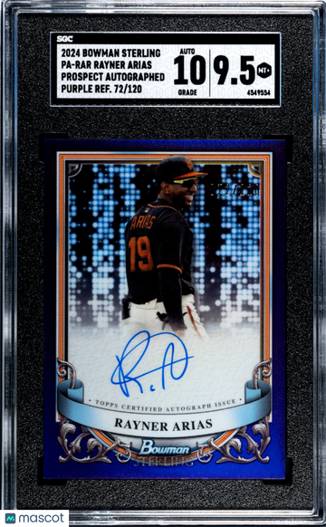 2024 Bowman Sterling Rayner Arias #PA-RAR Prospect Autograph Purple Refractor SGC 9.5 Auto 10
