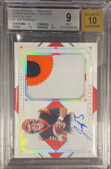 2020 National Treasures Holo Silver Joe Burrow RC Patch /25 BGS 9 w/ 10 AUTO