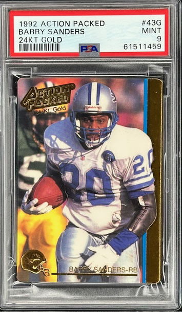Barry Sanders 1992 Action Packed #43G 24kt Gold PSA 9