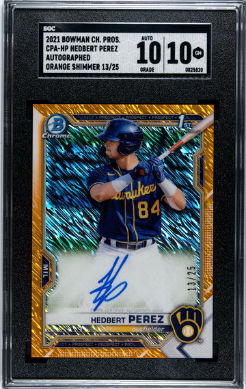 2021 Bowman Hedbert Perez Orange Shimmer Refractor Auto 13/25 SGC 10