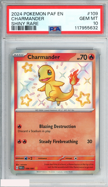 2024 POKEMON PAF EN PALDEAN FATES CHARMANDER #109 SHINY RARE PSA 10 GEM MT