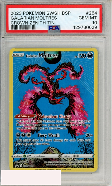 2023 POKEMON SWSH BSP GALARIAN MOLTRES #284 CROWN ZENITH TIN PSA 10 GEM MT