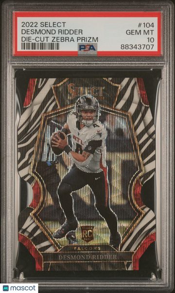 2022 Panini Select Desmond Ridder #104 Die Cut Zebra Prizm Rookie PSA 10