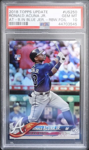 PSA 10 - 2018 TOPPS UPDATE RONALD ACUNA JR. RC #US250 RAINBOW FOIL 