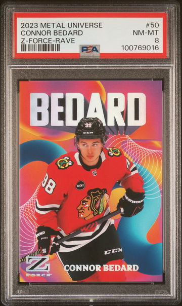 2023 Skybox Metal Universe Z-Force Z-Force-Rave Connor Bedard #50 /399 PSA 8