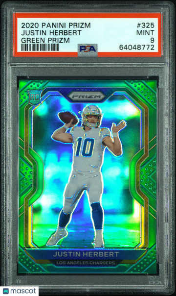 2020 Panini Prizm Justin Herbert #325 Green PSA 9