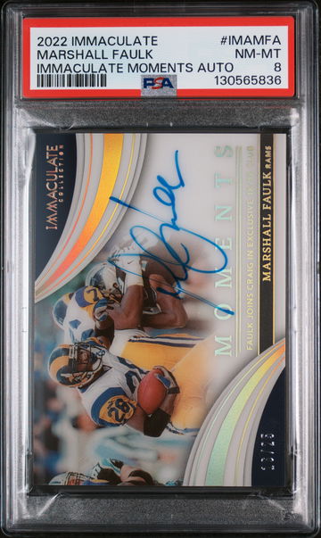 2022 Panini Immaculate Collection Immaculate Moments Autographs Marshall Faulk #IMAMFA PSA 8