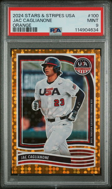 2024 Panini Stars & Stripes USA Orange Jac Caglianone #100 /75 PSA 9