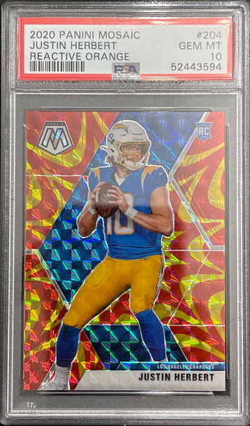 2020 Panini Mosaic Justin Herbert 204 Reactive Orange PSA 10 