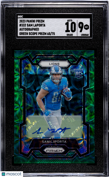 2023 Panini Prizm Sam Laporta #332 Autograph Green Scope SGC 9 Auto 10