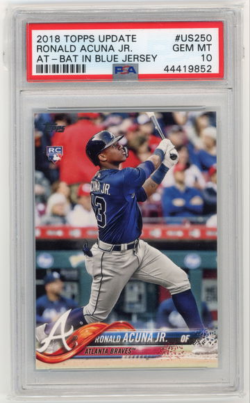 PSA 10 Topps Update US250 Ronald Acuna At Bat in Blue Jersey