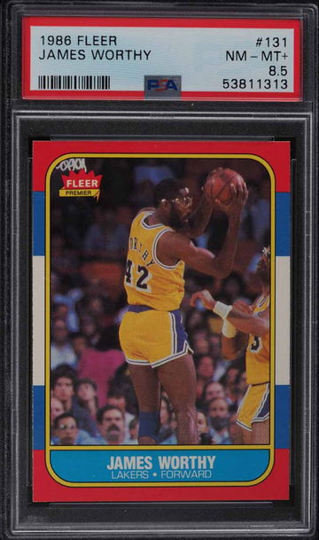 1986 FLEER BASKETBALL JAMES WORTHY ROOKIE RC #131 PSA 8.5 NM-MT+