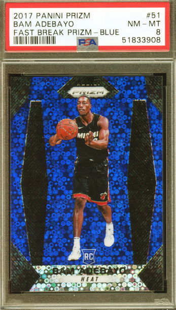 2017-18 Bam Adebayo /175 Blue PSA 8 #51 Fast Break Panini Prizm Rookie RC Heat