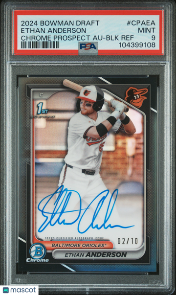 2024 Bowman Draft Chrome Prospect Autographs Ethan Anderson #CPAEA BLK Ref /10 PSA 9