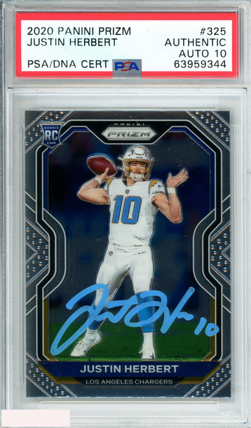 2020 PANINI PRIZM JUSTIN HERBERT #325 ROOKIE RC PSA AUTH AUTO GEM MT 10