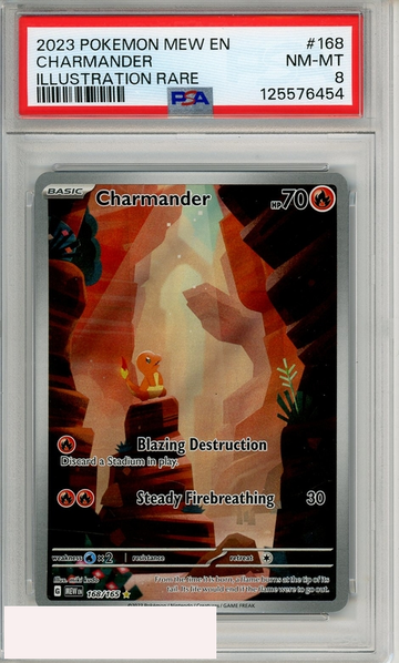 2023 POKEMON MEW EN-151 CHARMANDER #168 ILLUSTRATION RARE PSA 8 NM-MT